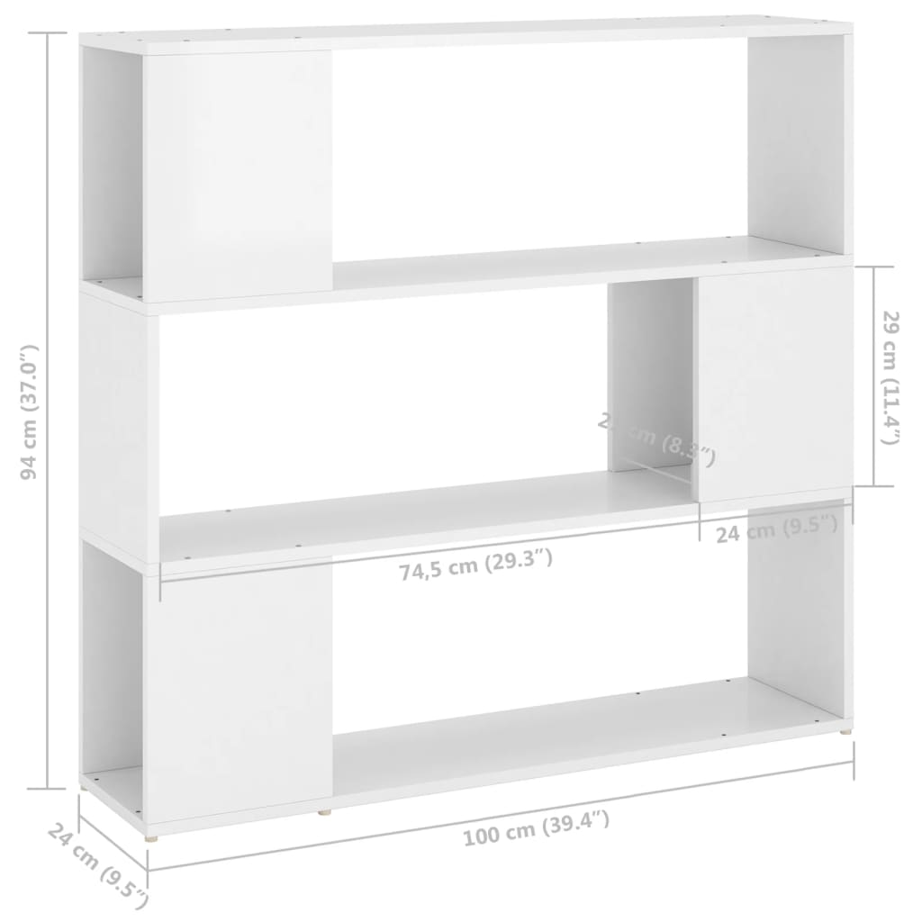 Bookcase room divider high-gloss white 100x24x94 cm