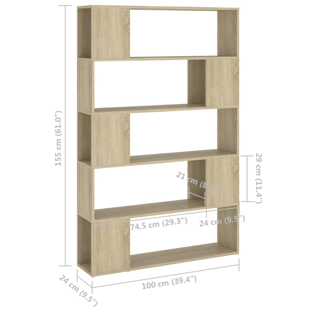 Bibliothèque séparateur de pièce chêne Sonoma 100x24x155 cm matériau bois