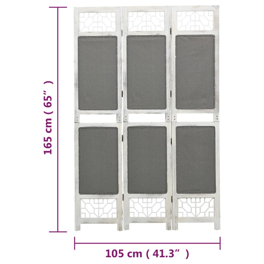 3 pcs. Room divider gray 105x165 cm fabric
