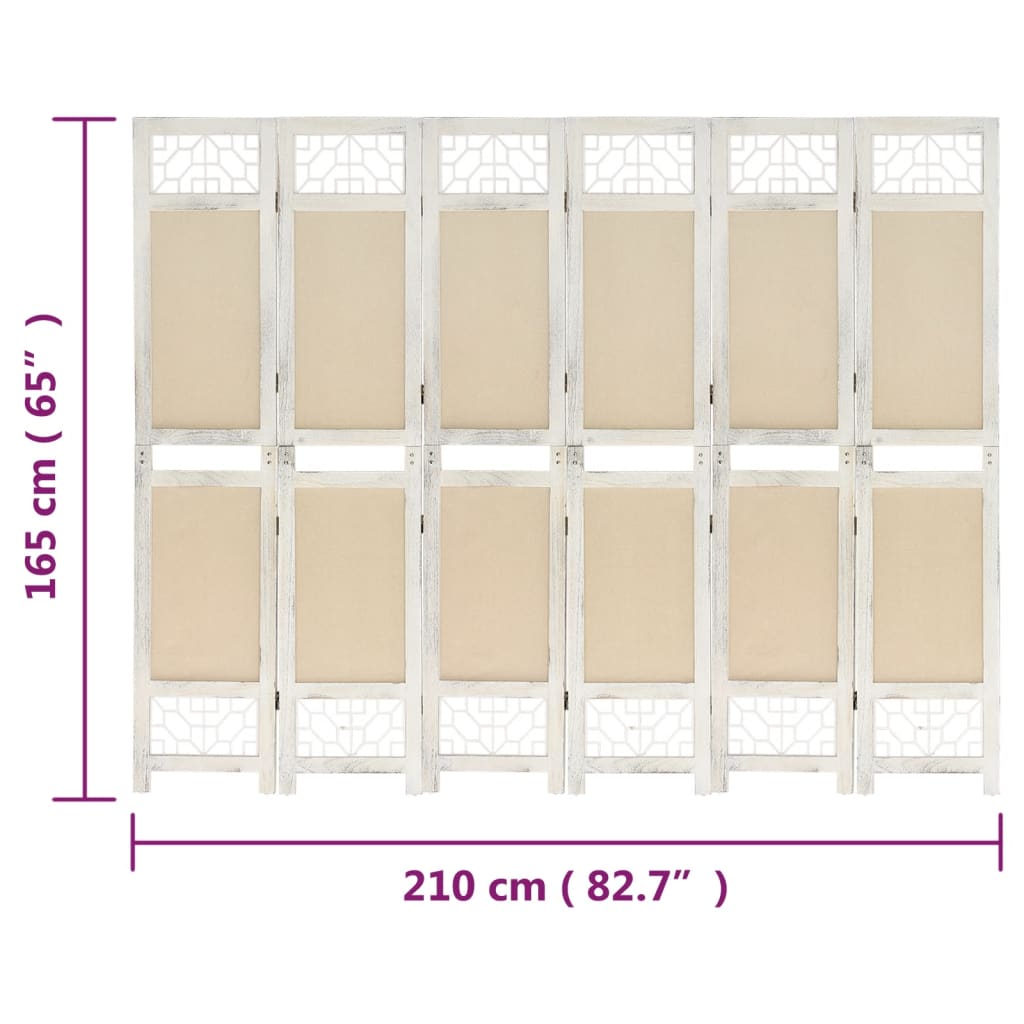 6 pcs. Room divider cream 210x165 cm fabric