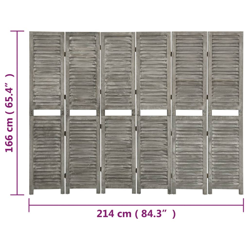 6 pcs. Room divider gray 214x166 cm solid wood