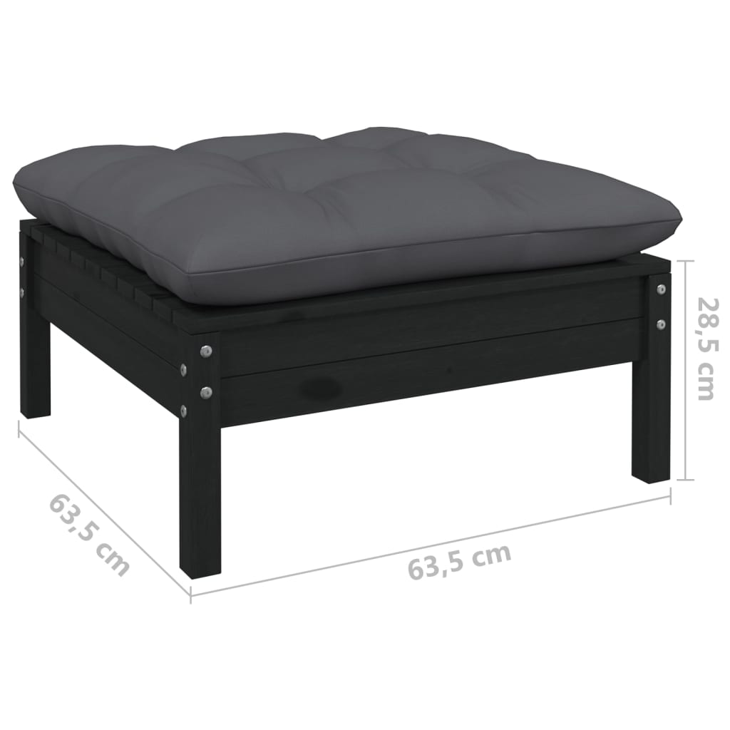 2-seater garden sofa with cushions in black solid pine wood