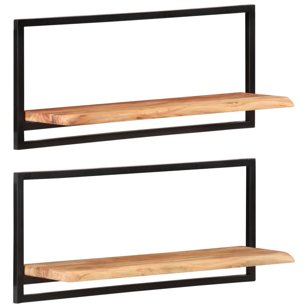 Etagères murales 2 pcs 80x25x35 cm bois d'acacia massif et acier