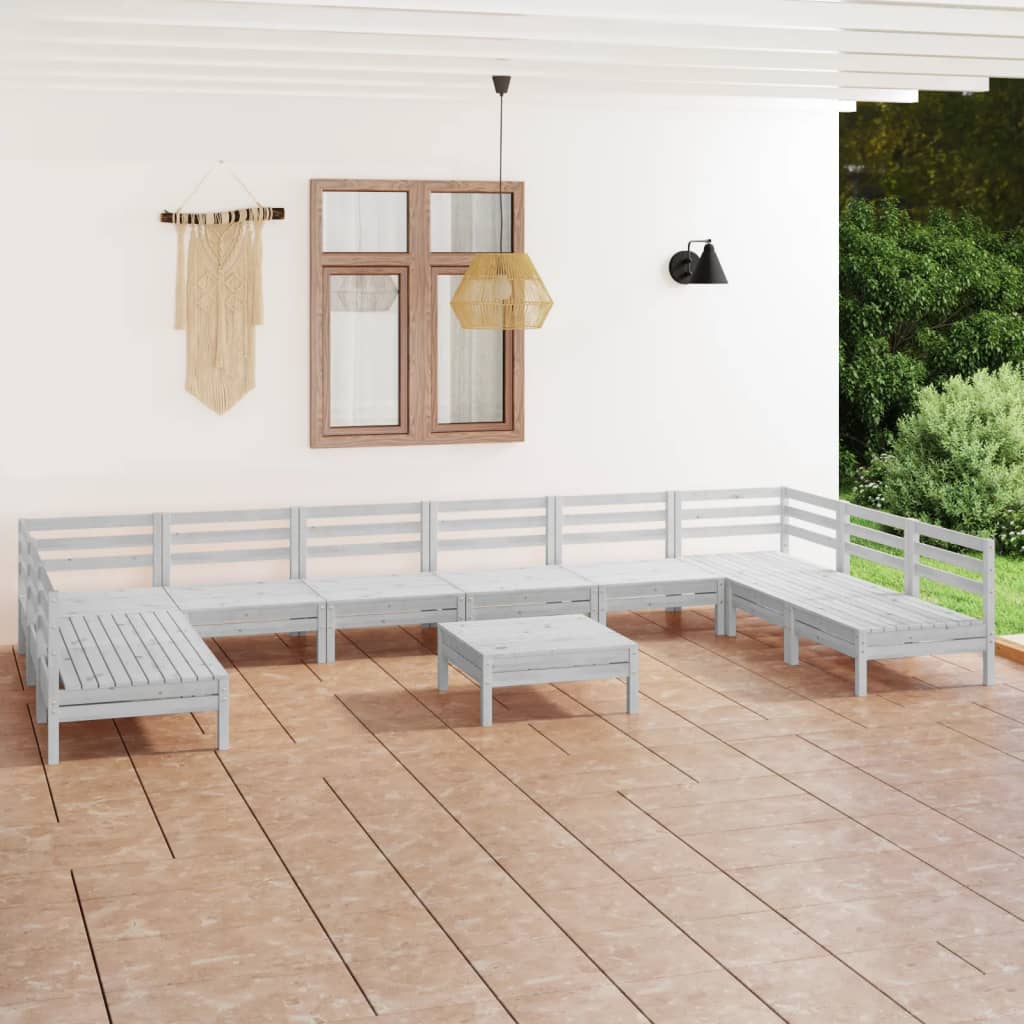 11-piece garden lounge set white solid pine