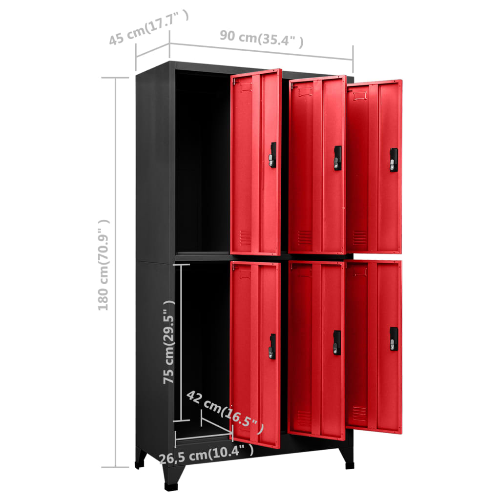Locker cabinet anthracite and red 90x45x180 cm steel