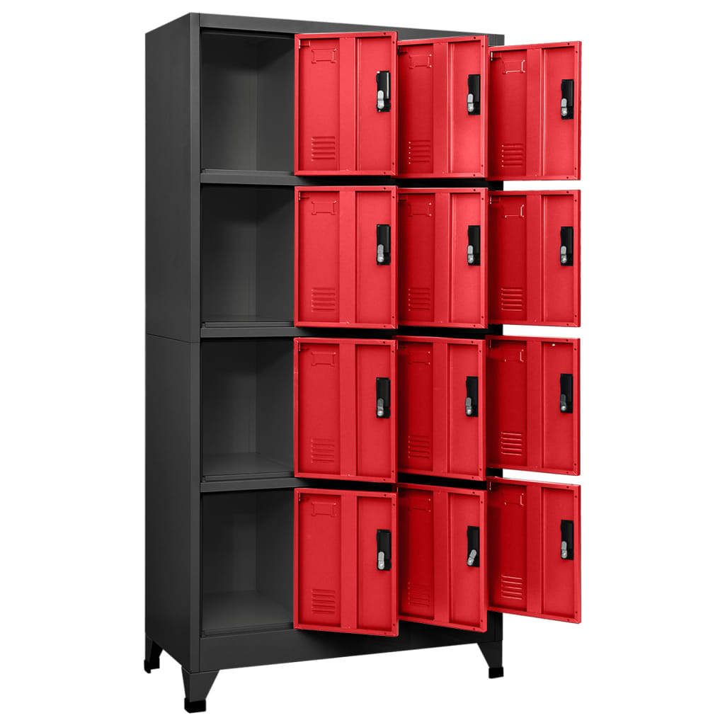 Locker cabinet anthracite and red 90x45x180 cm steel