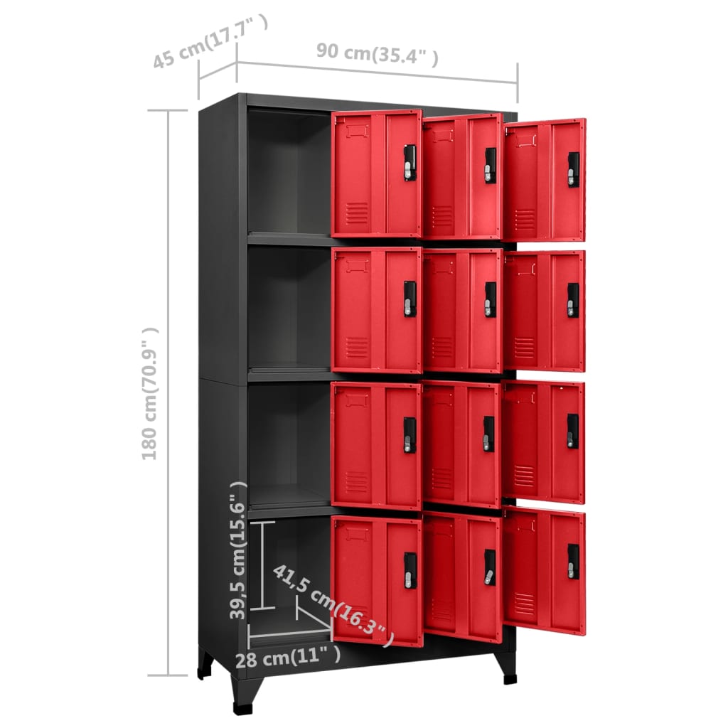 Locker cabinet anthracite and red 90x45x180 cm steel
