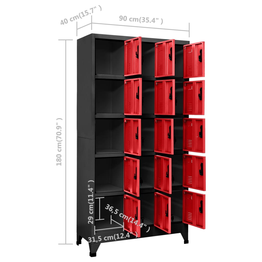 Locker cabinet anthracite and red 90x40x180 cm steel