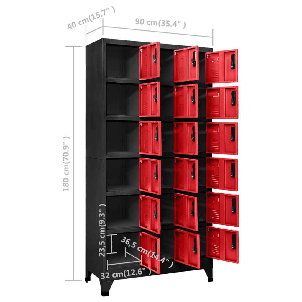 Locker cabinet anthracite and red 90x40x180 cm steel
