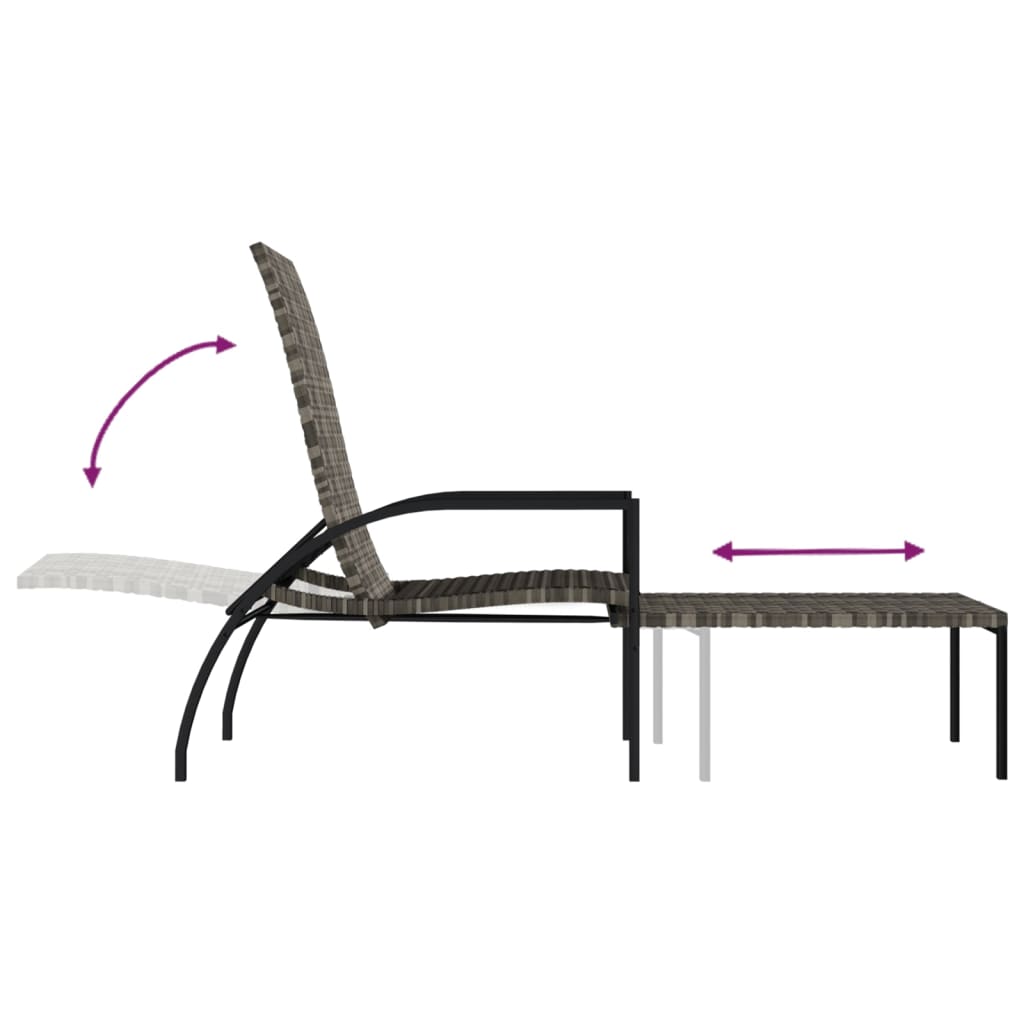 Sun loungers 2 pcs. with footstool PE rattan grey