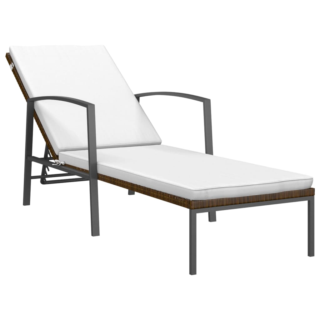 Sun loungers 2 pieces with table poly rattan brown