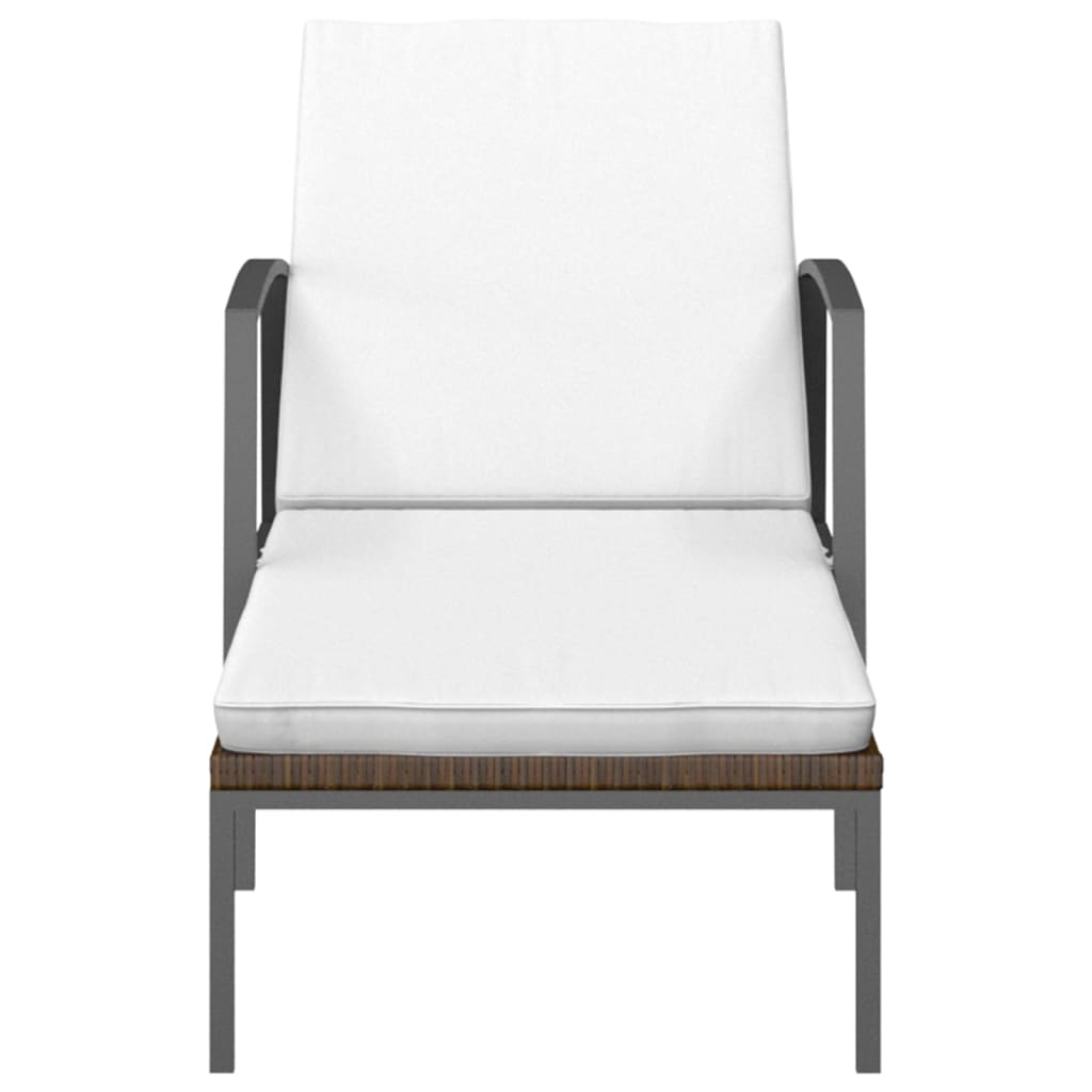Sun loungers 2 pieces with table poly rattan brown