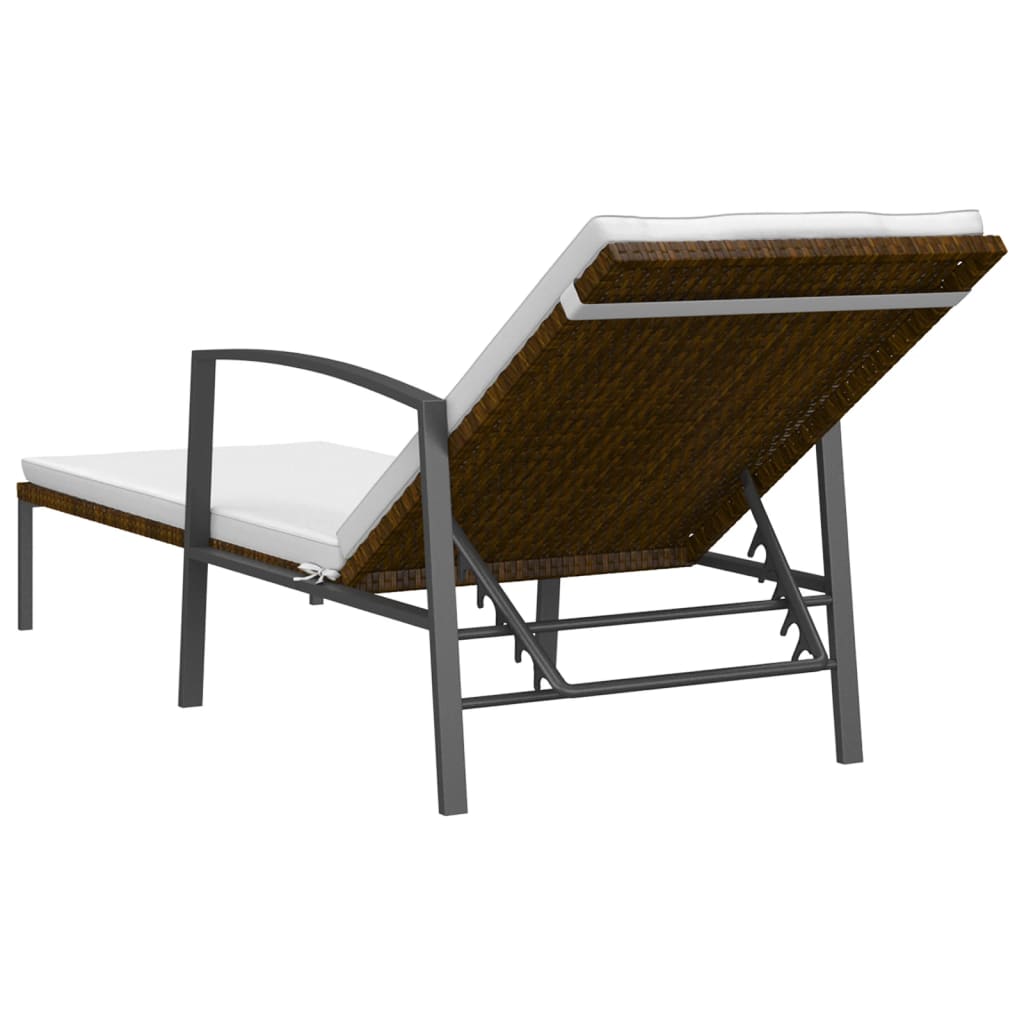 Sun loungers 2 pieces with table poly rattan brown