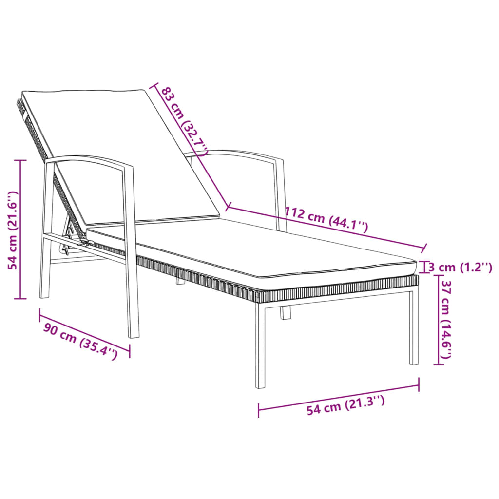 Sun loungers 2 pieces with table poly rattan brown