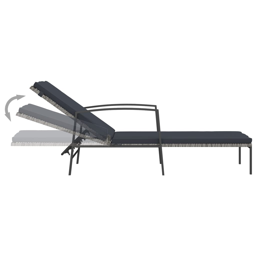 Sun loungers 2 pieces with table poly rattan gray
