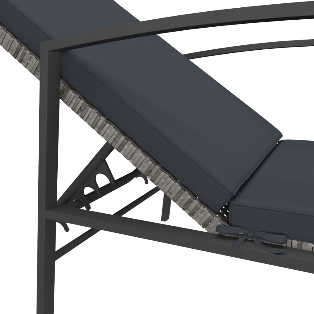 Sun loungers 2 pieces with table poly rattan gray