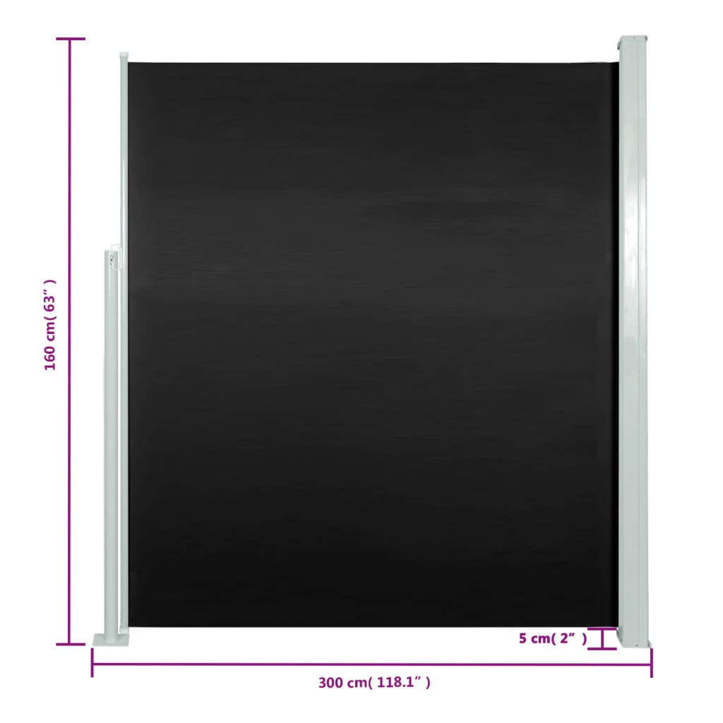 Seitenmarkise Ausziehbar 160x300 cm Schwarz