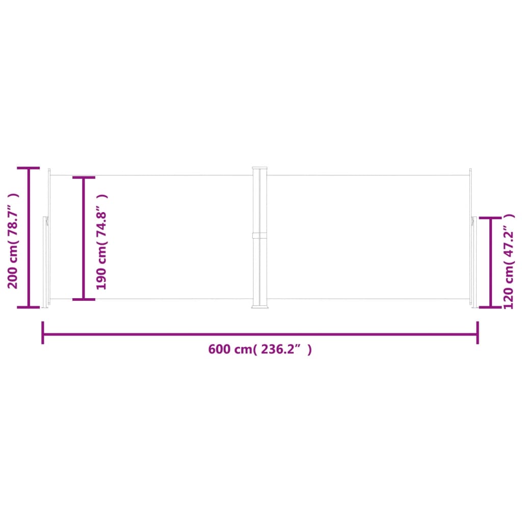 Side awning extendable red 200x600 cm