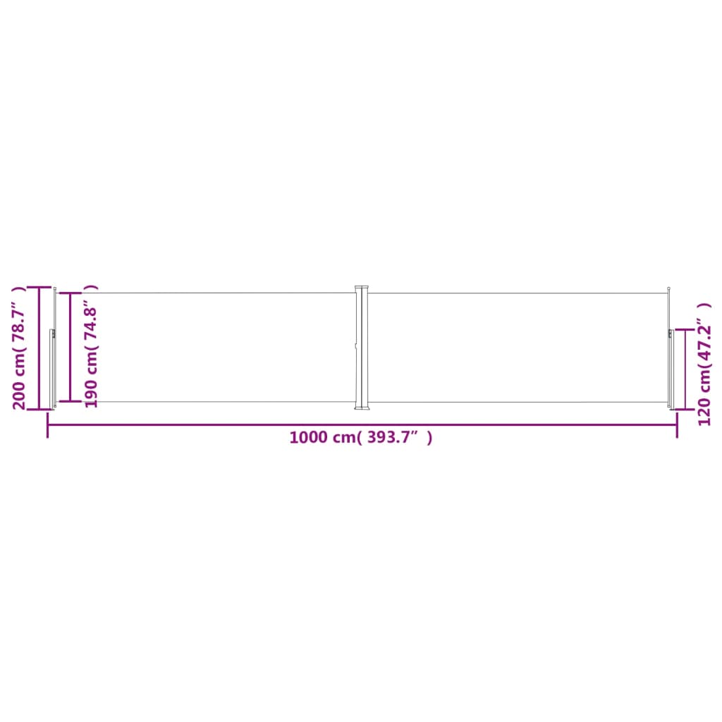 Side awning extendable red 200x1000 cm