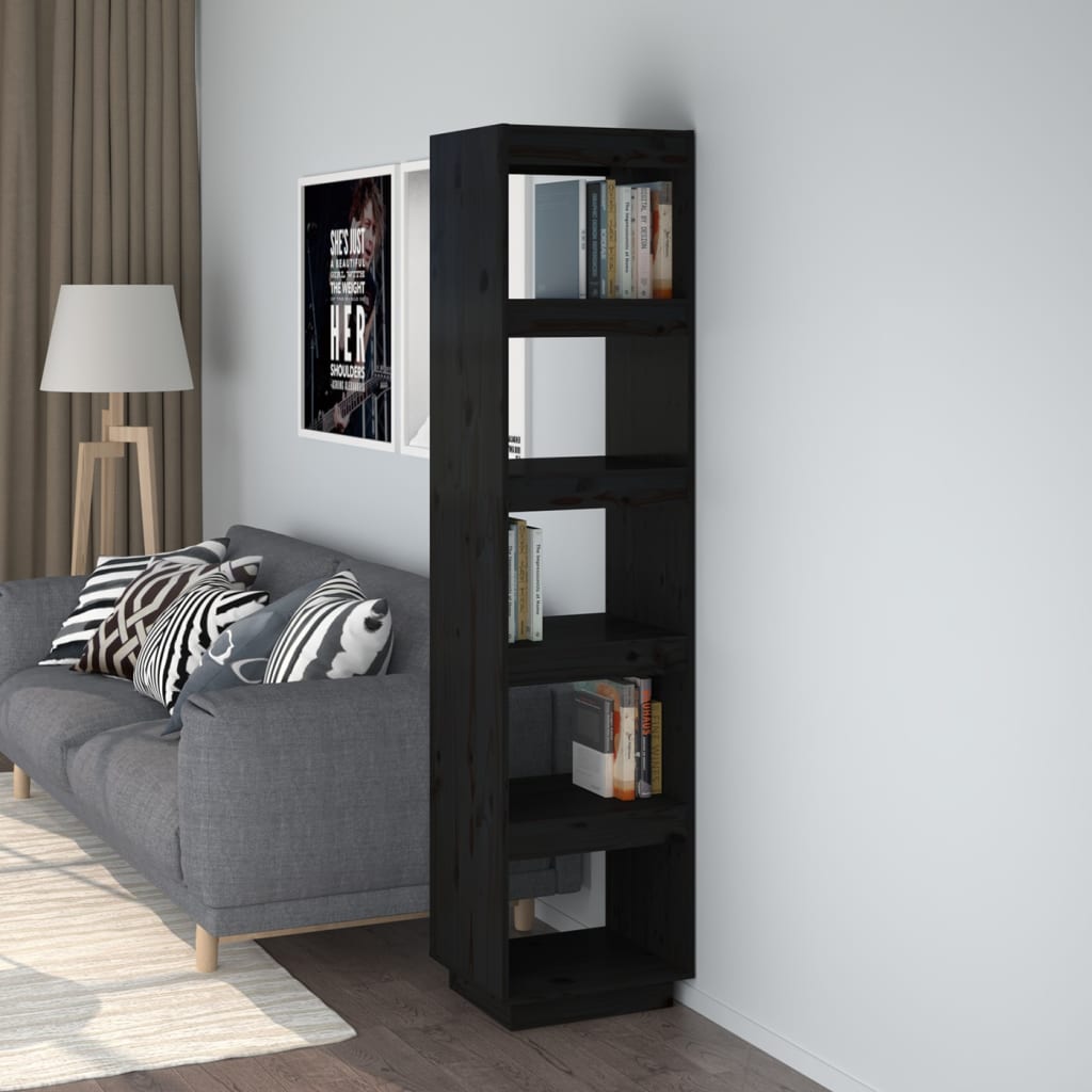 Bibliothèque/séparateur de pièce noir 40x35x167 cm bois de pin massif