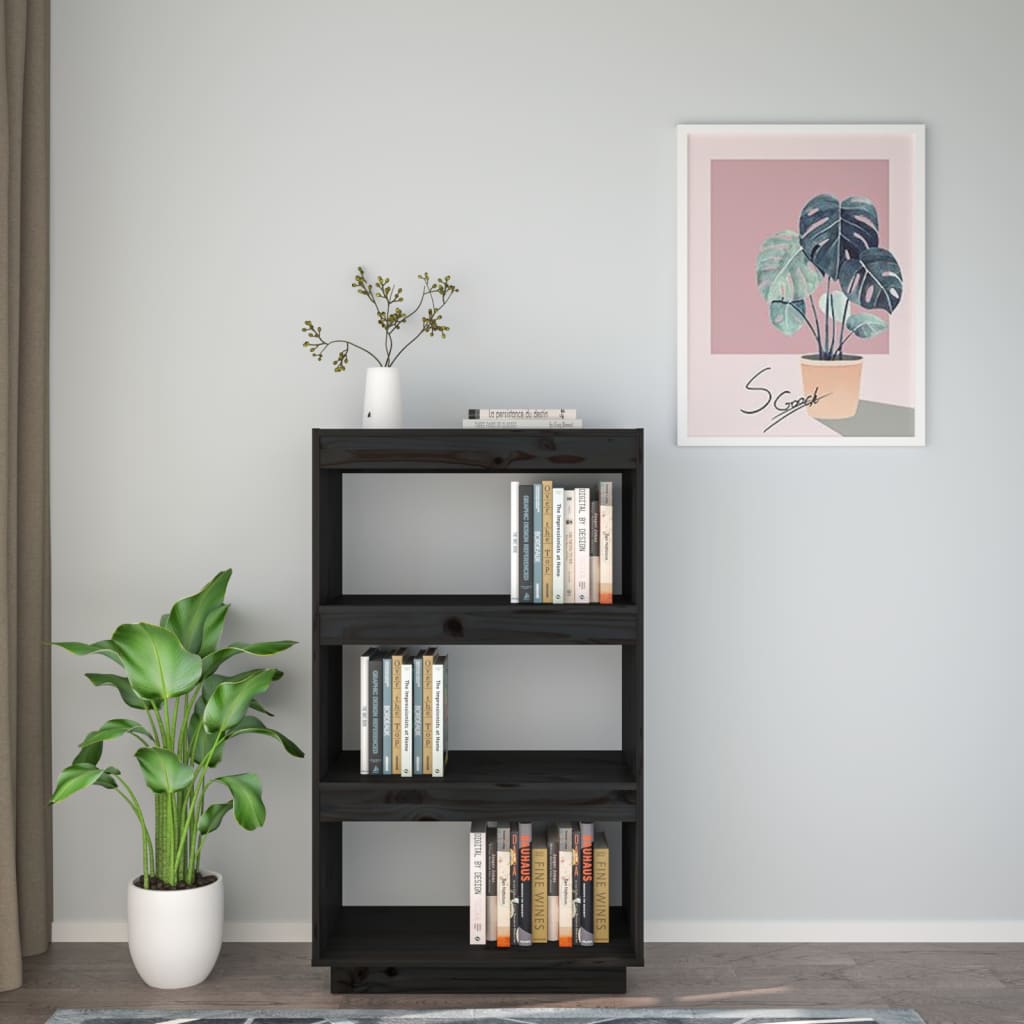 Bibliothèque/séparateur de pièce noir 60x35x103 cm bois de pin massif