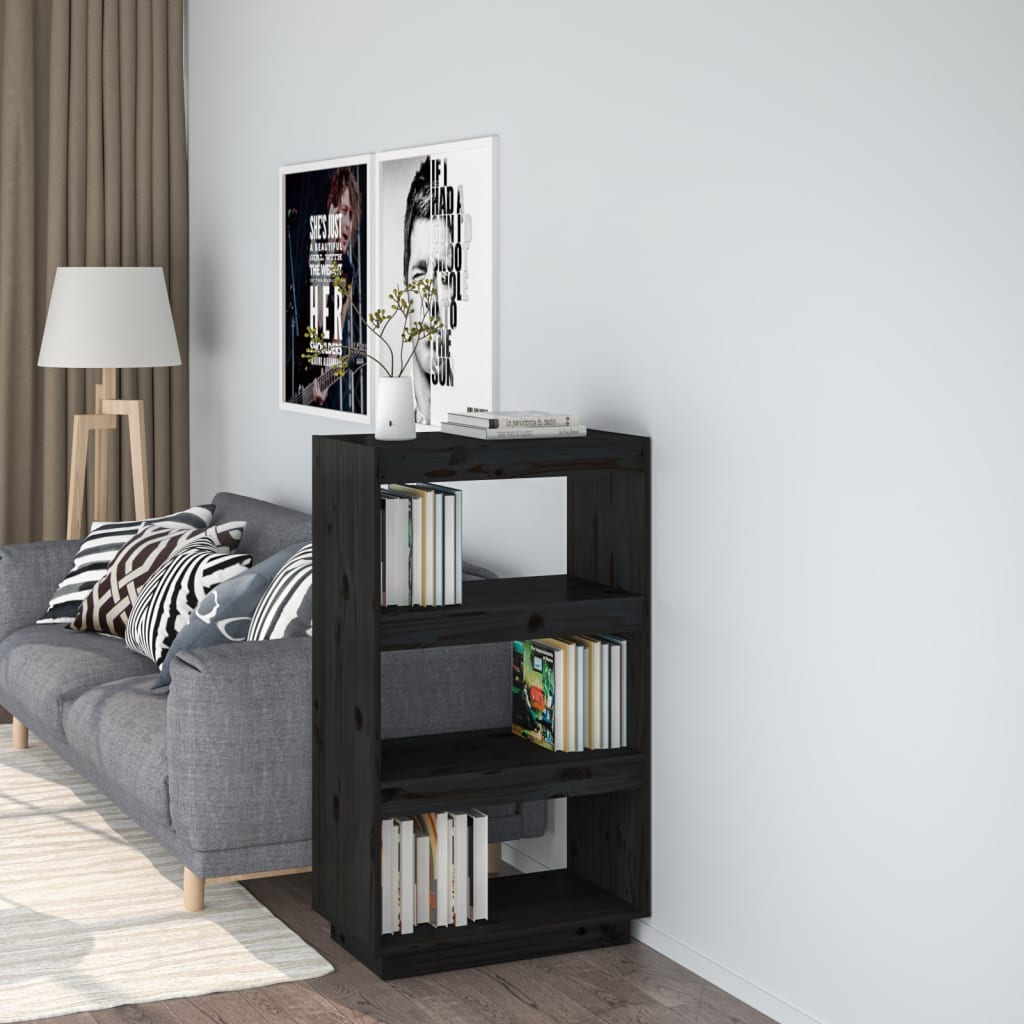 Bibliothèque/séparateur de pièce noir 60x35x103 cm bois de pin massif
