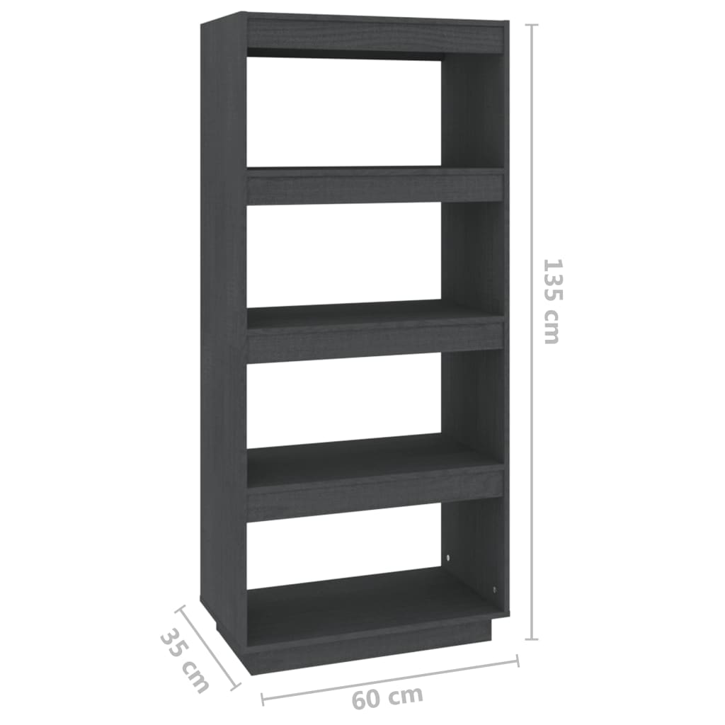 Bibliothèque/séparateur de pièce gris 60x35x135 cm bois de pin massif