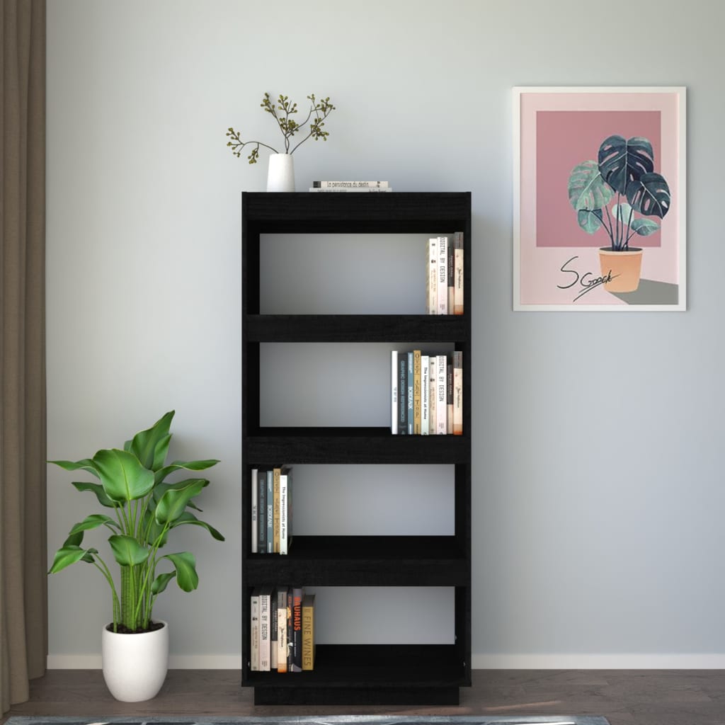 Bibliothèque/séparateur de pièce noir 60x35x135 cm bois de pin massif