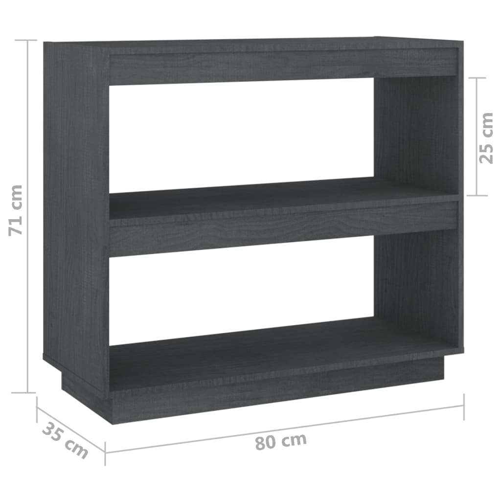Bookcase Gray 80x35x71 cm Solid Pine Wood