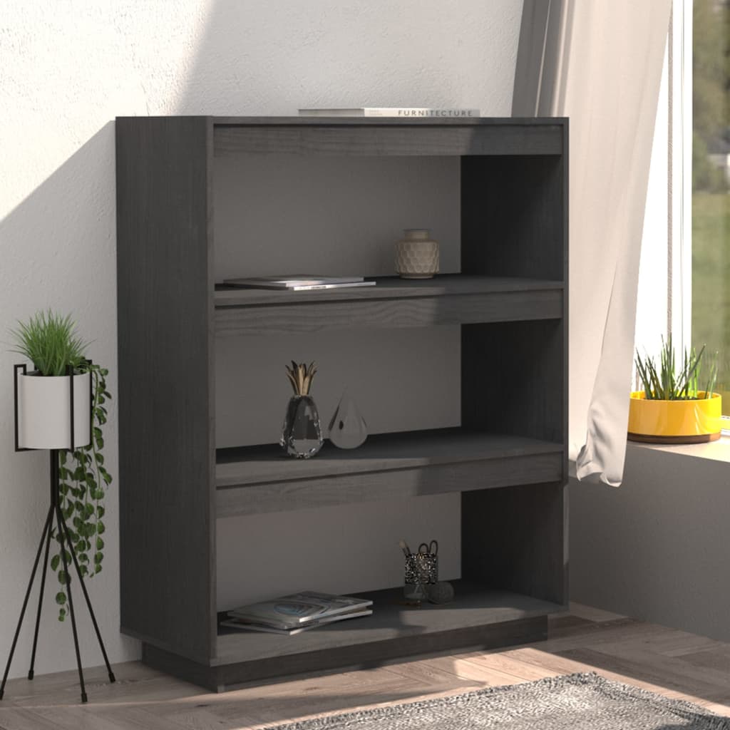 Bookcase/room divider gray 80x35x103 cm solid pine wood
