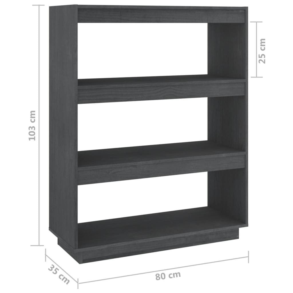 Bookcase/room divider gray 80x35x103 cm solid pine wood