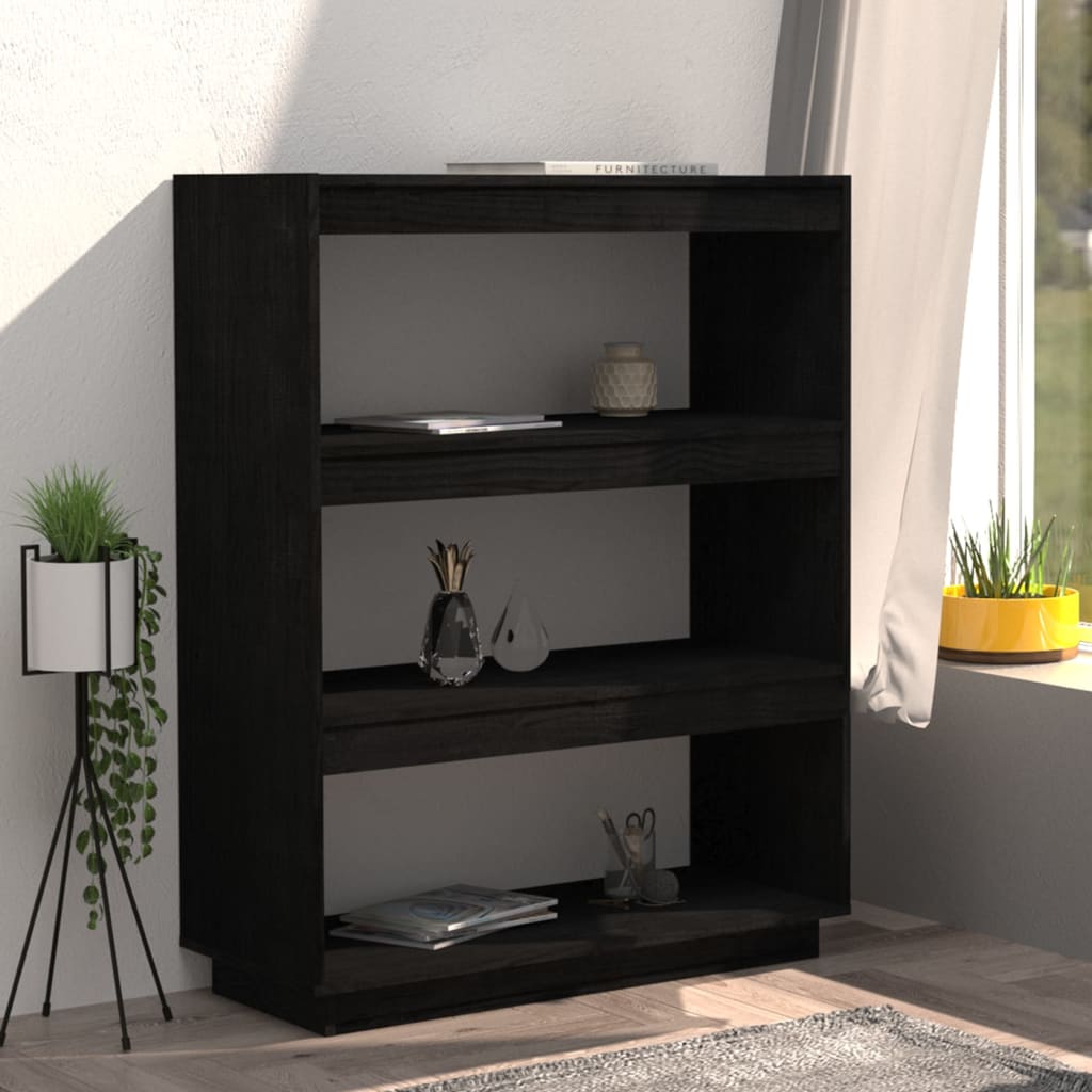 Bibliothèque/séparateur de pièce noir 80x35x103 cm bois de pin massif