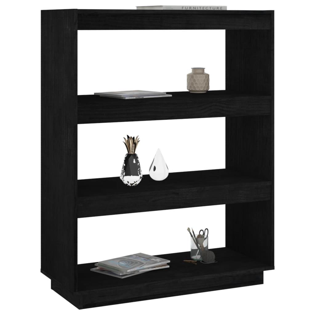 Bibliothèque/séparateur de pièce noir 80x35x103 cm bois de pin massif