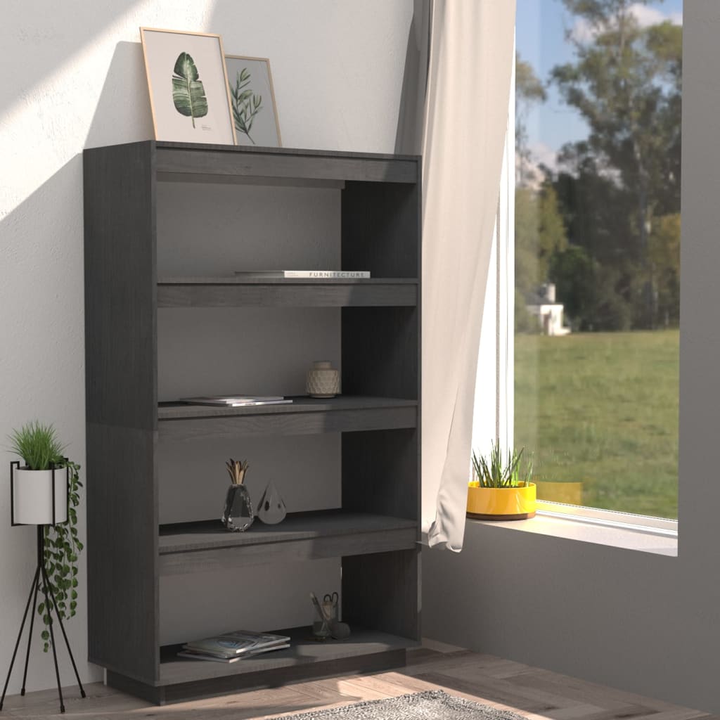 Bibliothèque/séparateur de pièce gris 80x35x135 cm bois de pin massif