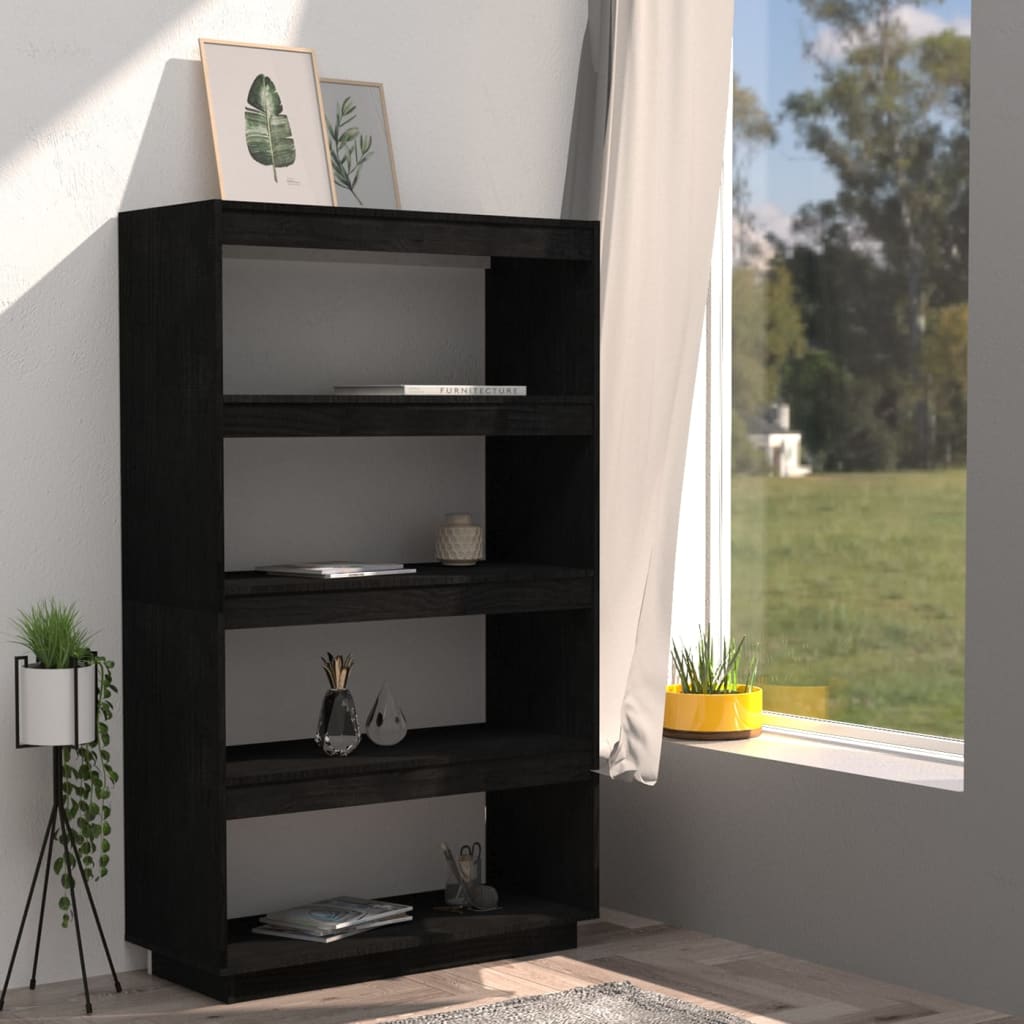 Bibliothèque/séparateur de pièce noir 80x35x135 cm bois de pin massif