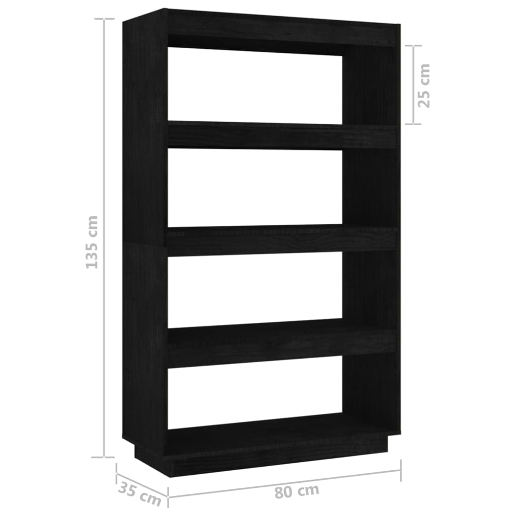 Bibliothèque/séparateur de pièce noir 80x35x135 cm bois de pin massif