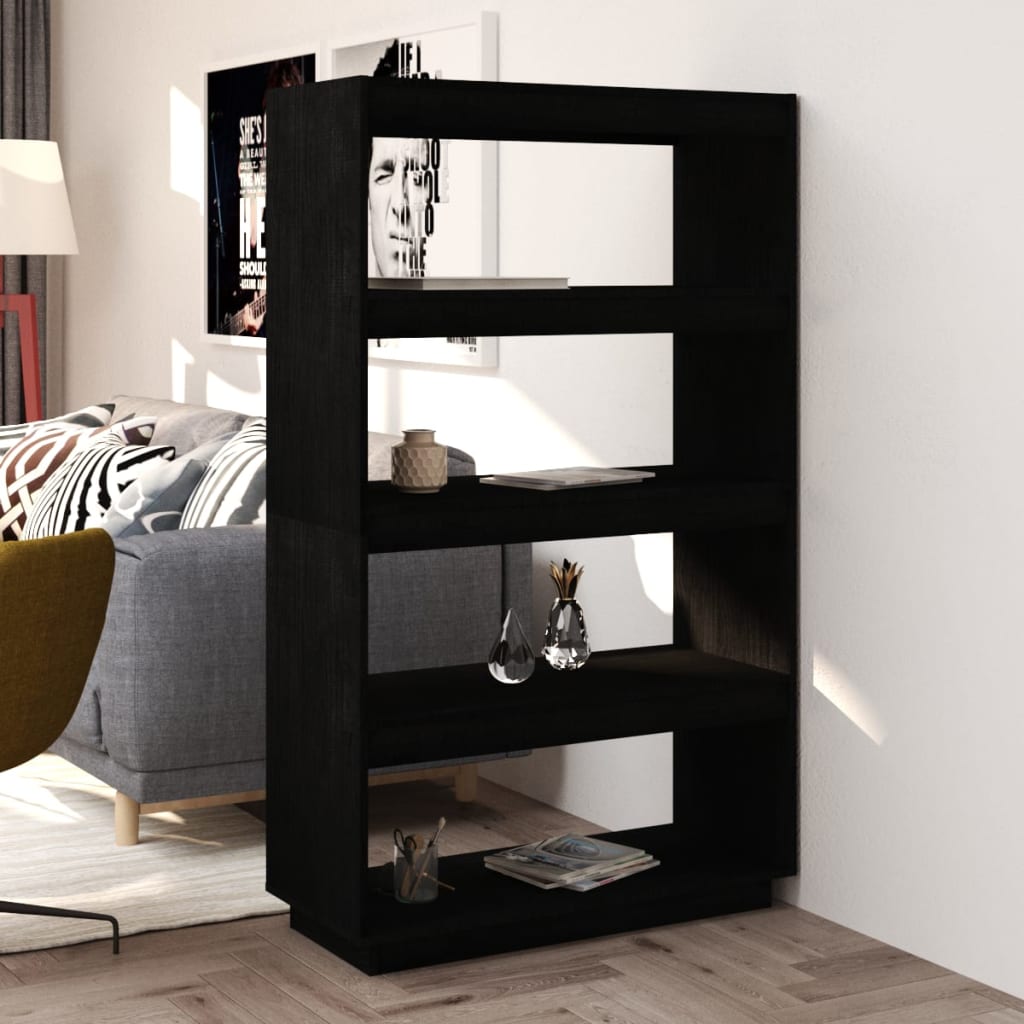 Bibliothèque/séparateur de pièce noir 80x35x135 cm bois de pin massif