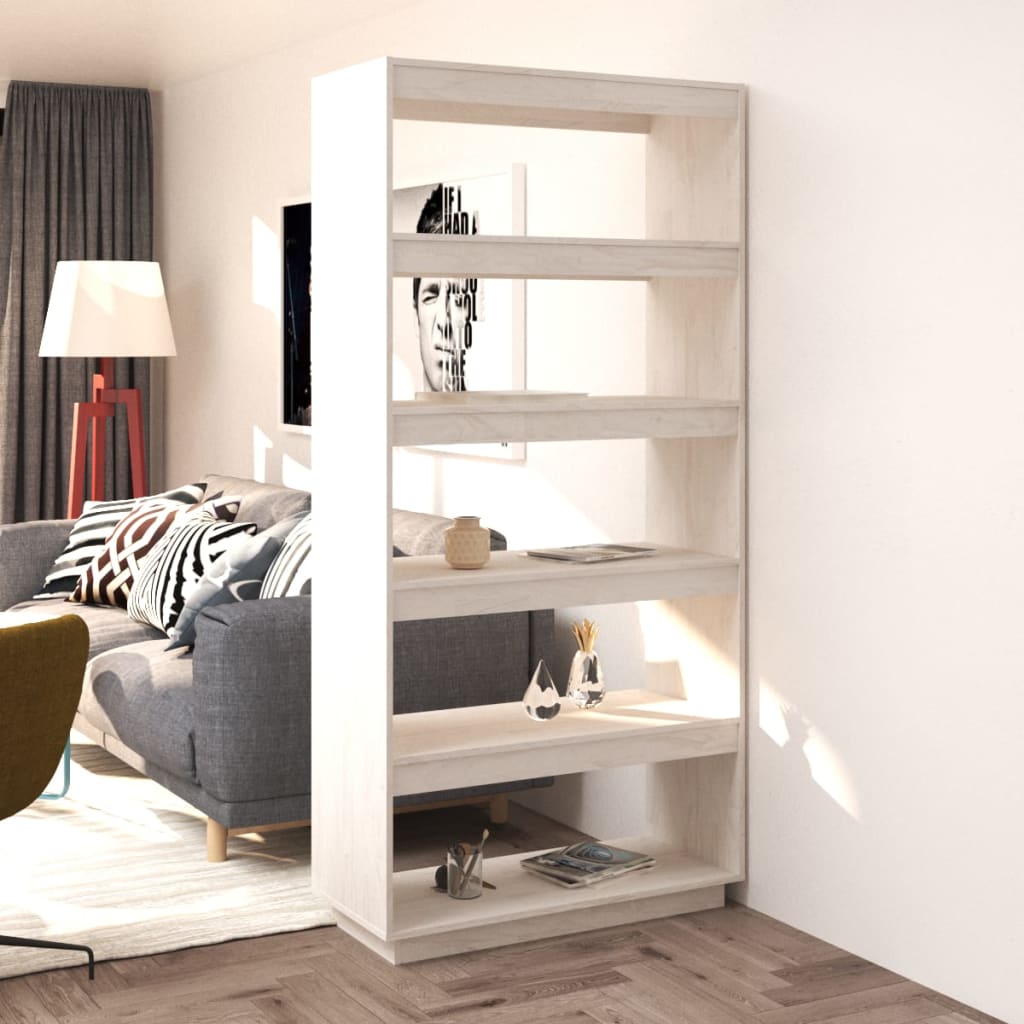Bookcase/room divider white 80x35x167 cm solid pine wood