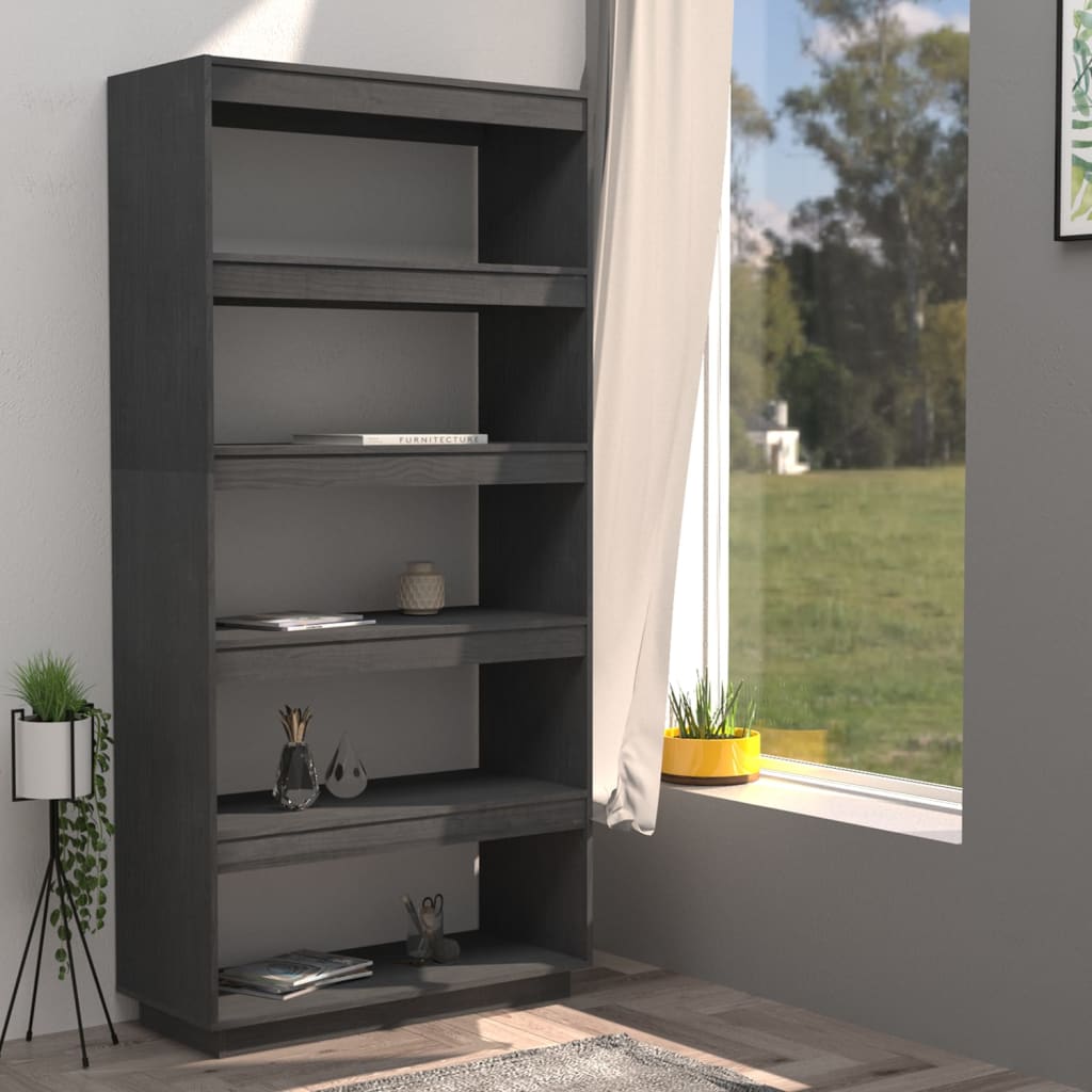 Bibliothèque/séparateur de pièce gris 80x35x167 cm bois de pin massif