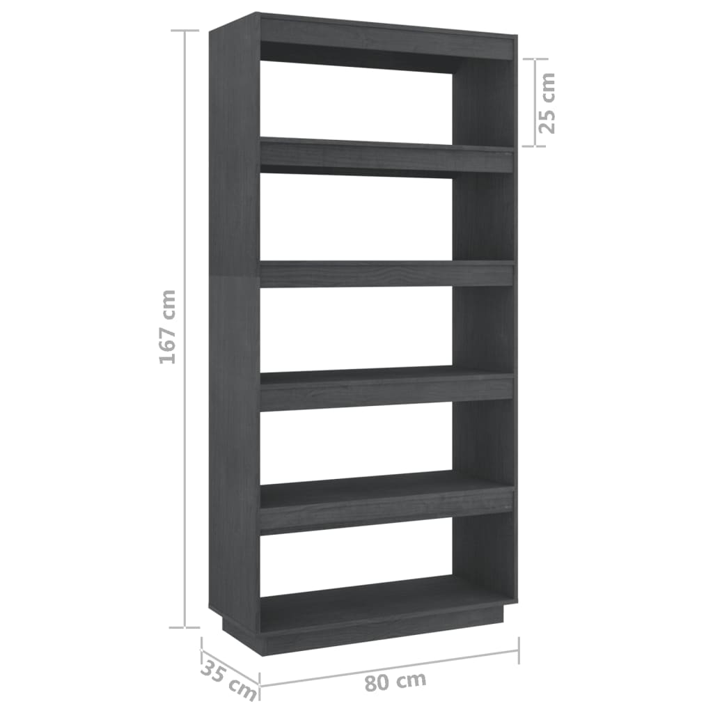 Bibliothèque/séparateur de pièce gris 80x35x167 cm bois de pin massif