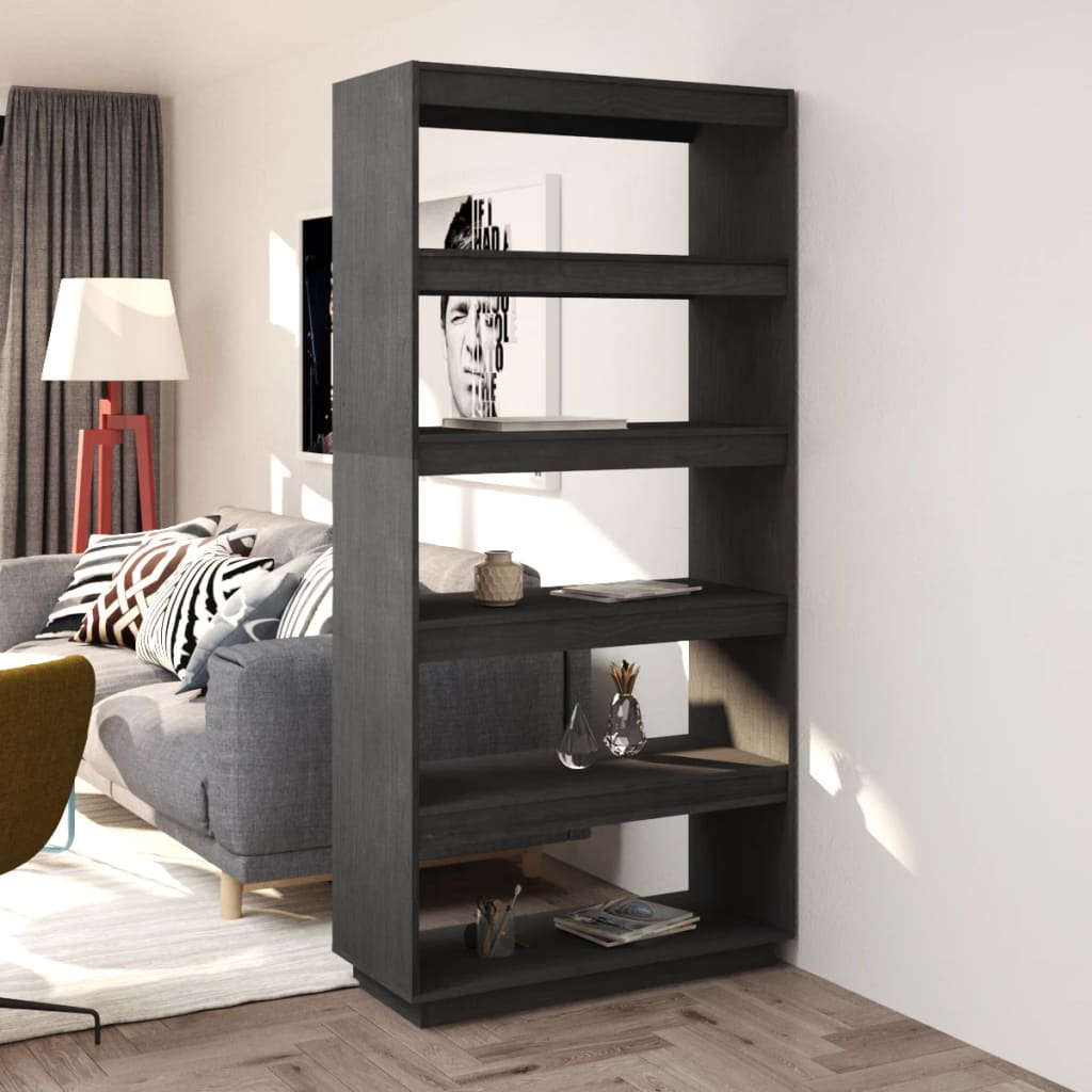 Bibliothèque/séparateur de pièce gris 80x35x167 cm bois de pin massif