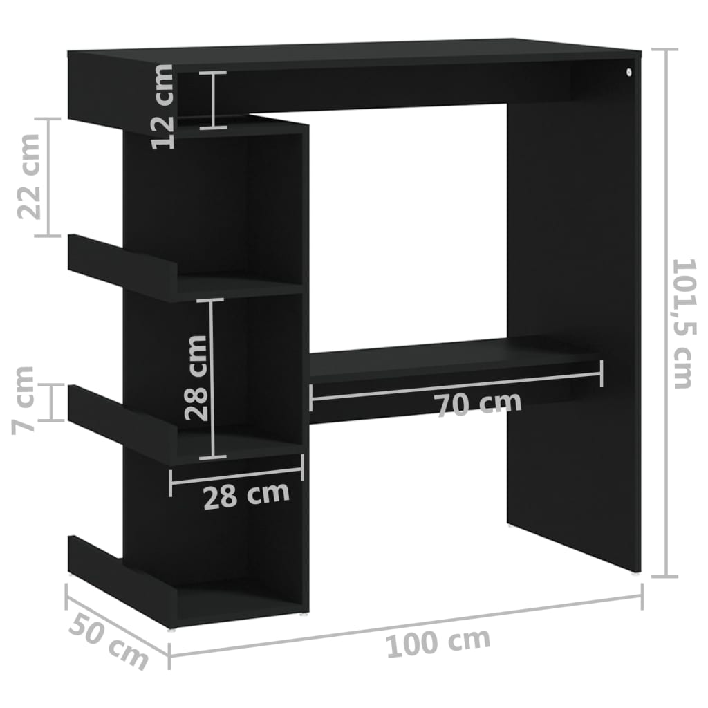 Bar table with shelf black 100x50x101.5 cm made of wood