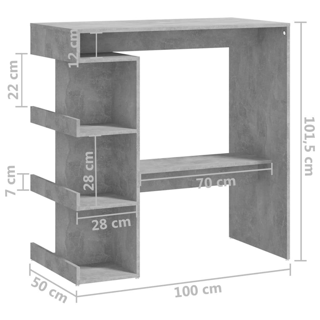 Bar table with shelf concrete gray 100x50x101.5 cm made of wood