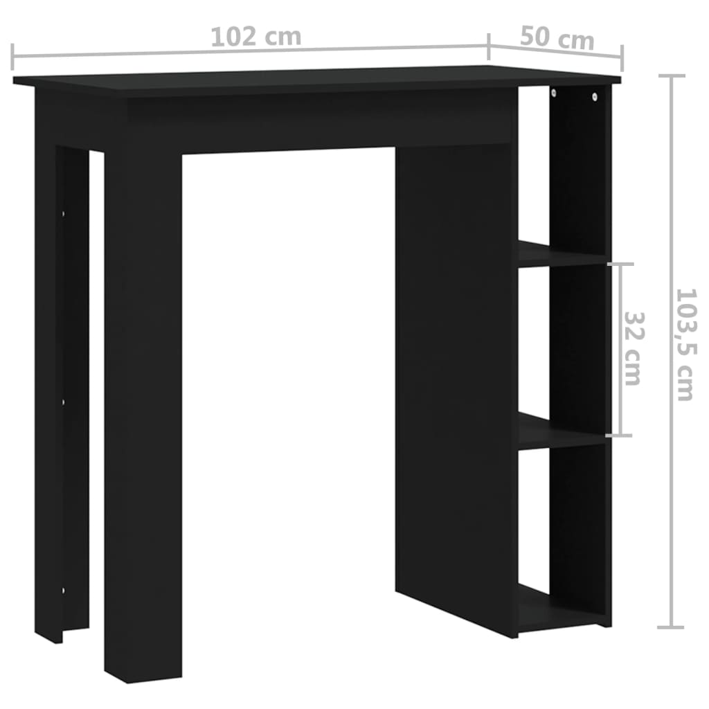 Bar table with shelf black 102x50x103.5 cm made of wood