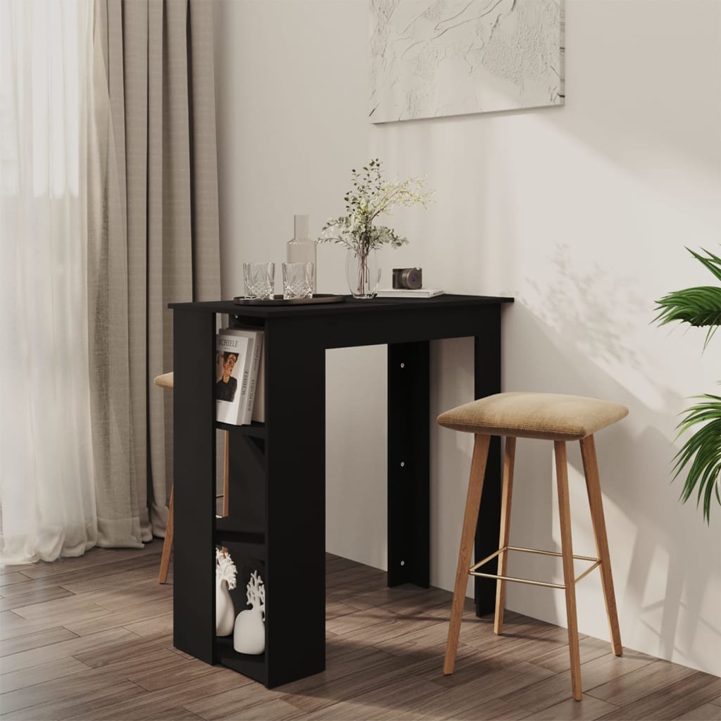 Bar table with shelf black 102x50x103.5 cm made of wood