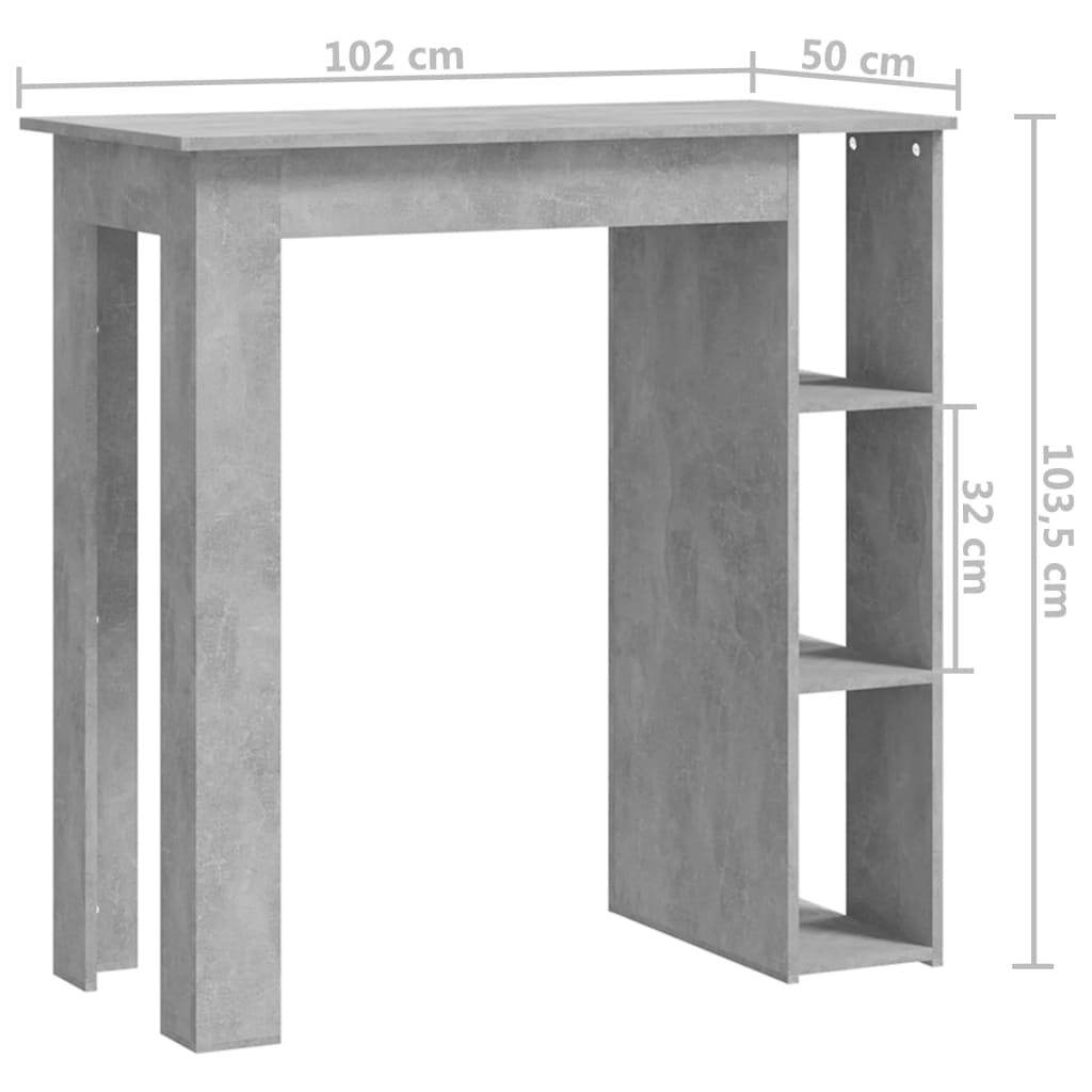 Bar table with shelf concrete gray 102x50x103.5 cm made of wood material