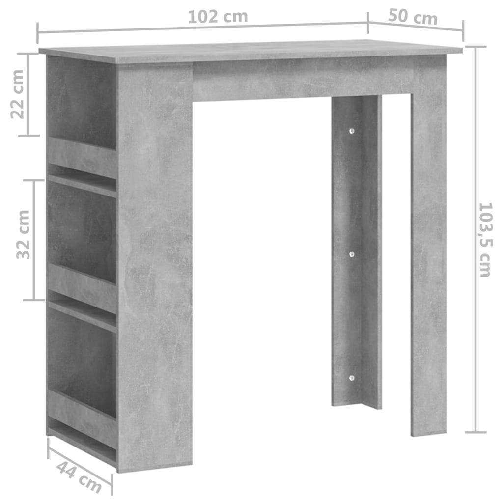 Bar table with shelf concrete gray 102x50x103.5 cm