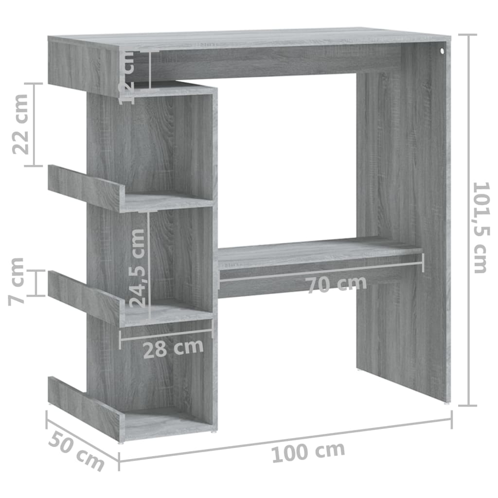 Bar table with shelf Gray Sonoma 100x50x101.5 cm