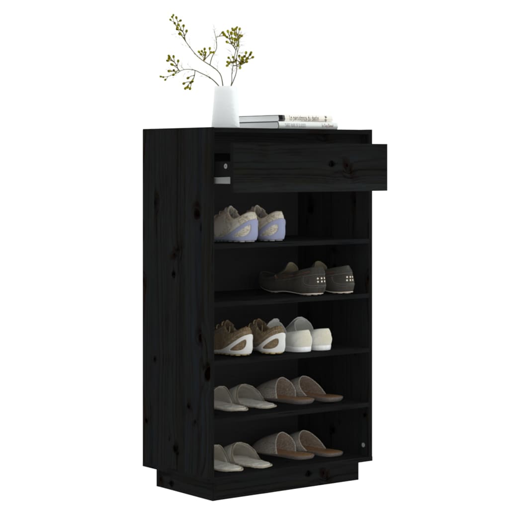 Étagère à chaussures noir 60x34x105 cm en bois de pin massif