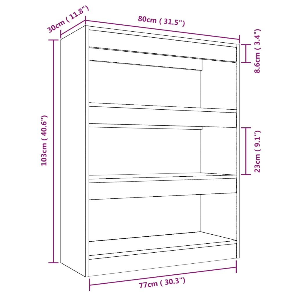 Bookcase/room divider white 80x30x103 cm wood material